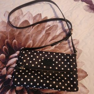 Kate Spade Polka Dot Black & White Aleah Crossbody Nylon Foldover